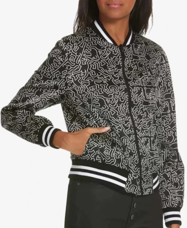 Emily Copper Black Printed Bomber Jacket