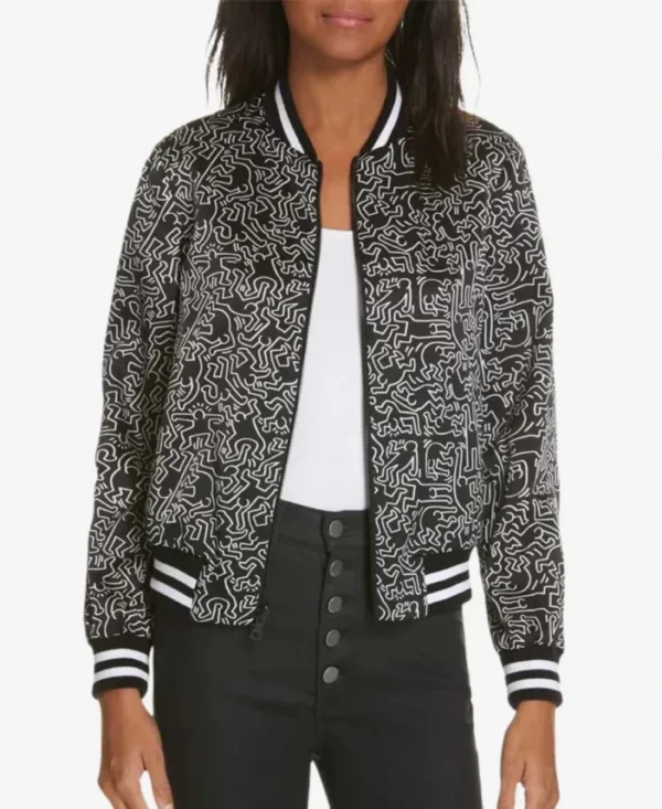 Emily Copper TV Series Emily In Paris Lily Collins Black Printed Bomber Jacket