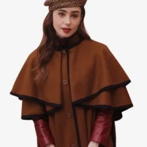 Lily Collins Emily In Paris S04 Brown Cape Coat